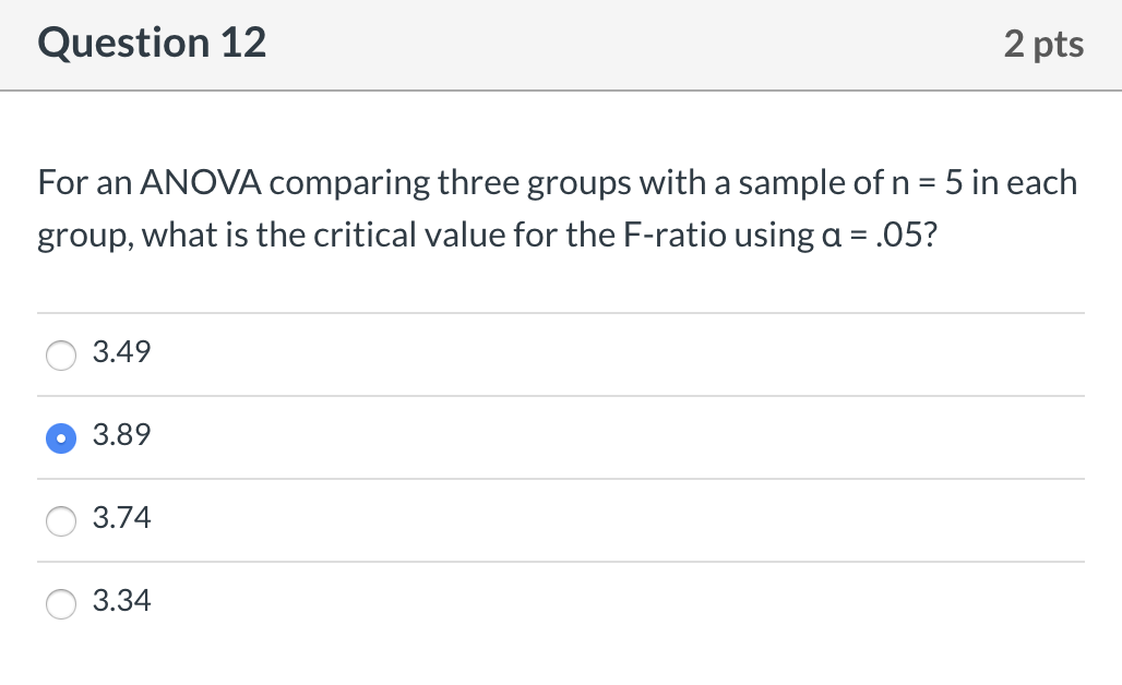 Solved Question 11 2 pts A research study compares three | Chegg.com