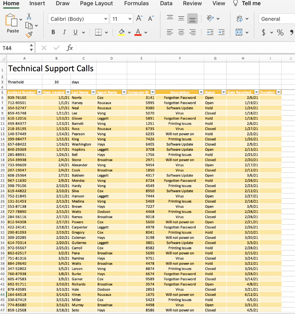 Exp19_Excel_Ch04_Cap_Tech_Support Project | Chegg.com