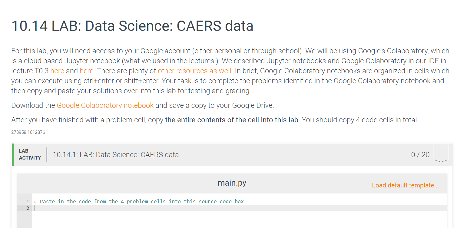 10.14 LAB: Data Science: CAERS data For this lab, you | Chegg.com
