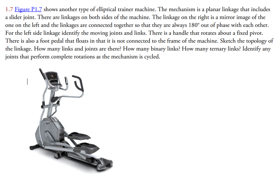 1.7 Figure P1.7 shows another type of elliptical trainer machine. The mechanism is a planar linkage that includes a slider jo