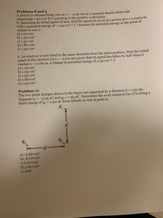 Solved Problems 8 And9 A Proton Is Released From Rest At X