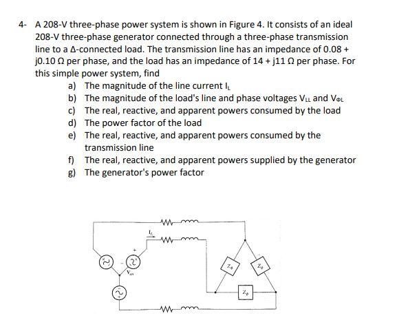 Solved 4- A 208-V three-phase power system is shown in | Chegg.com