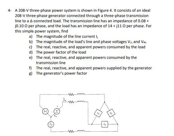 Solved 4- A 208-V Three-phase Power System Is Shown In | Chegg.com