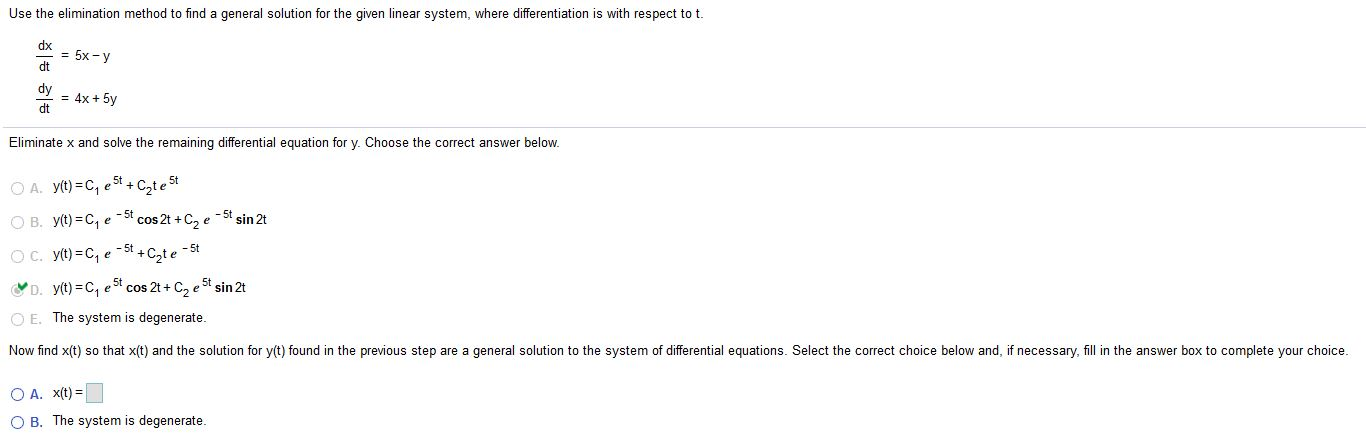 Solved Use the elimination method to find a general solution | Chegg.com