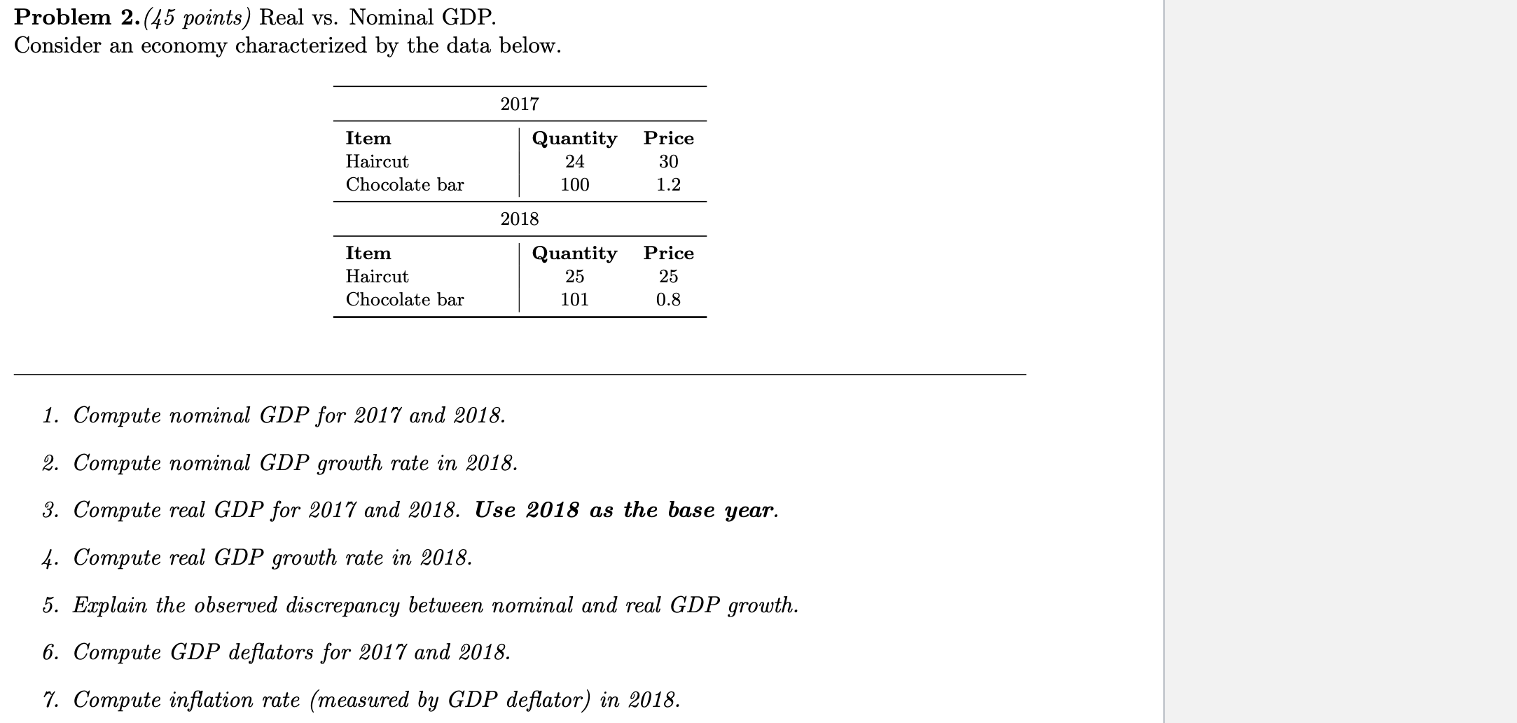 Solved Problem 2.(45 points) Real vs. Nominal GDP. Consider