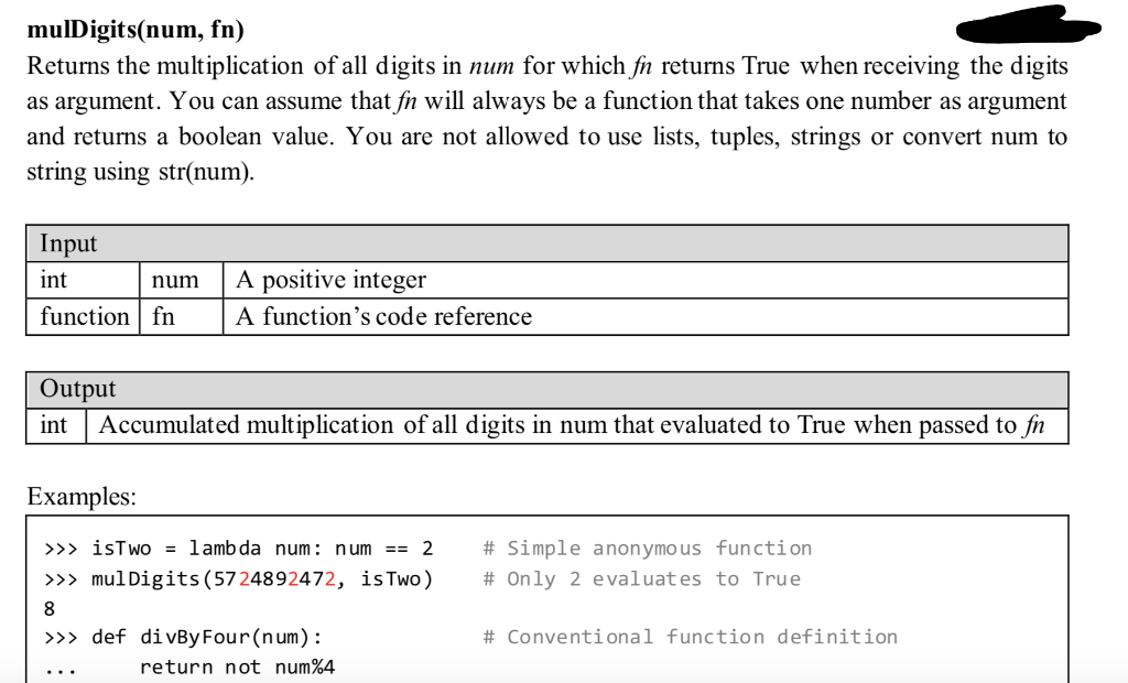 Solved mulDigits(num, fn) Returns the multiplication of all | Chegg.com