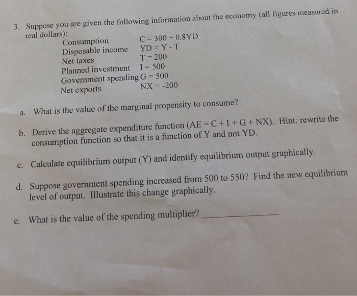 Solved real dollars) Consumption Disposable YD YT C