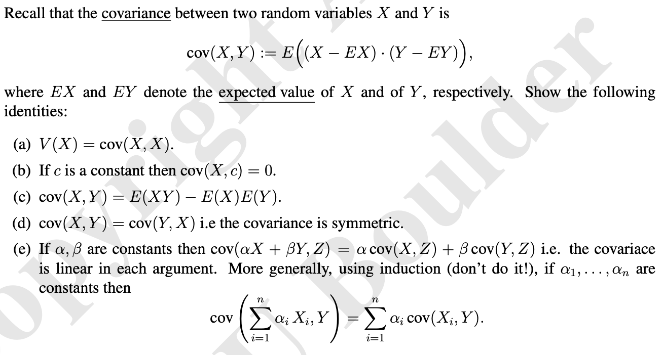 Solved Recall that the covariance between two random | Chegg.com