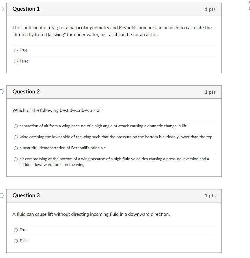 Solved . Question 1 1 pts The coefficient of drag for a | Chegg.com