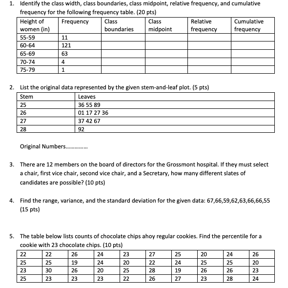 Solved 1. Identify the class width, class boundaries, class