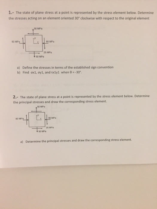 Solved The state of plane stress at a point is represented | Chegg.com