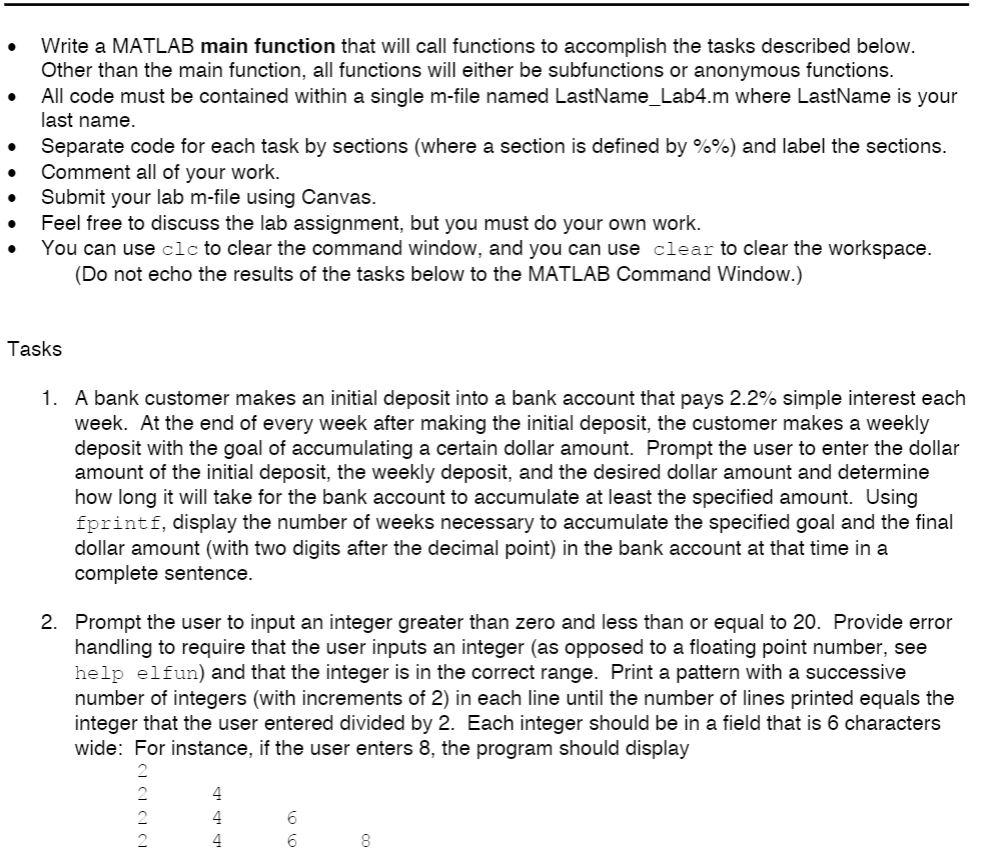 Solved . . Write a MATLAB main function that will call | Chegg.com