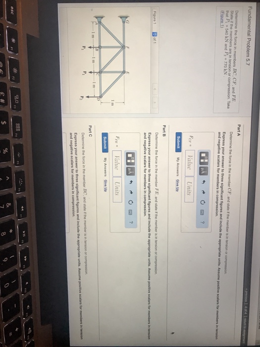 Solved Fundamental Problem 5.7 Part A the force in members | Chegg.com