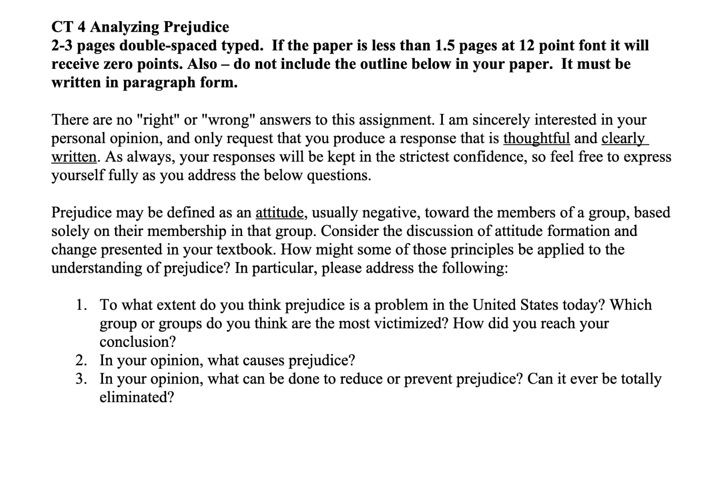 Ct 4 Analyzing Prejudice 2 3 Pages Double Spaced T Chegg Com