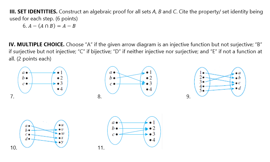 Solved III. SET IDENTITIES. Construct An Algebraic Proof For | Chegg.com