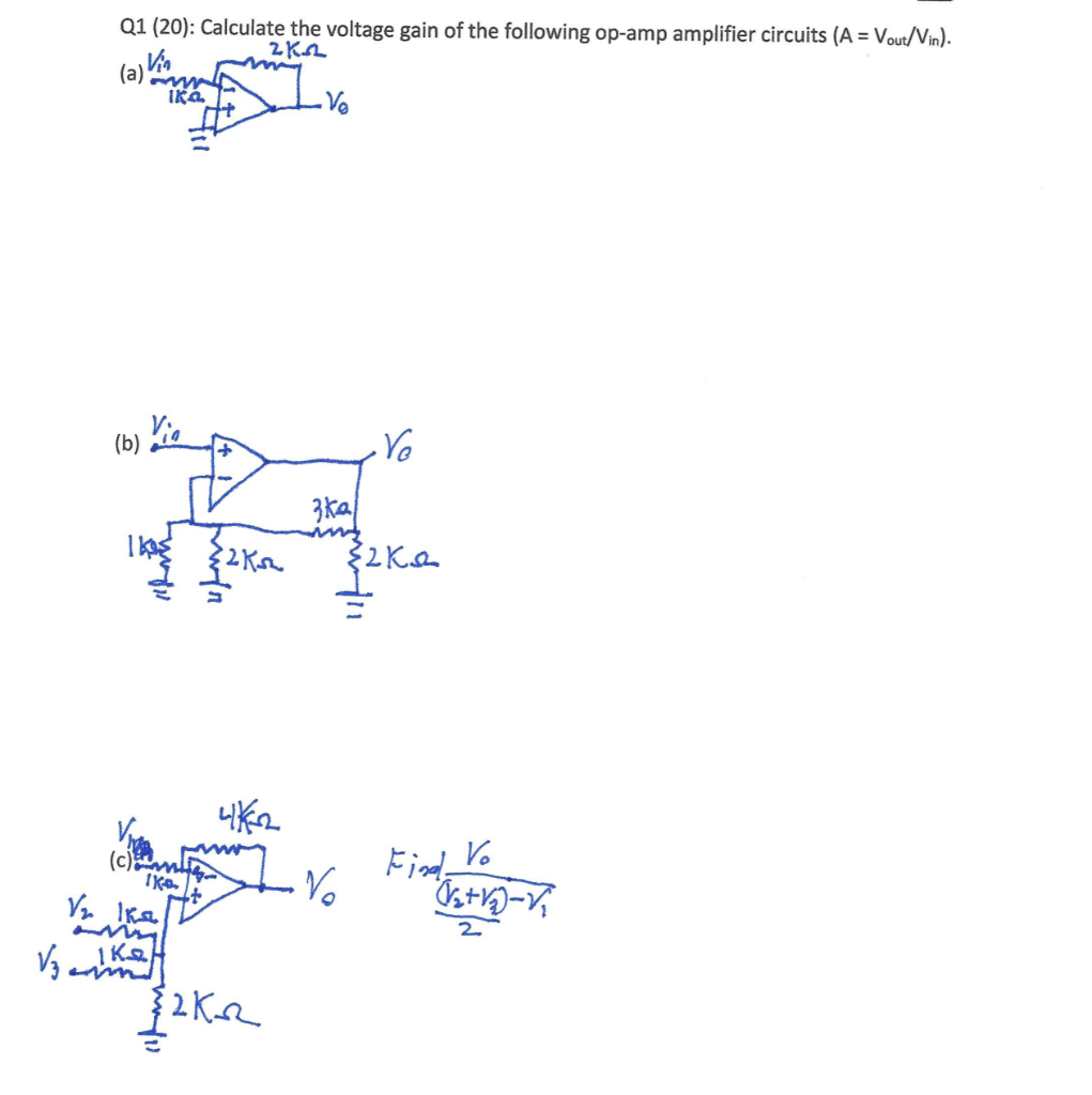 Solved Q1 (20): Calculate the voltage gain of the following | Chegg.com