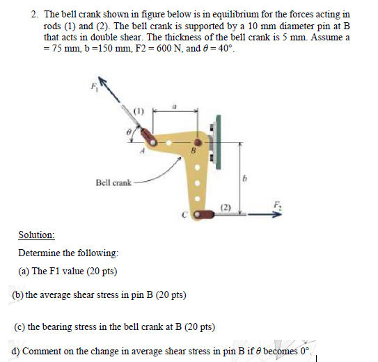Solved 2. The bell crank shown in figure below is in