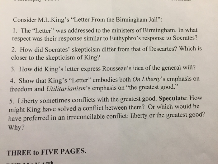 Consider M L King s Letter From The Birmingham Chegg