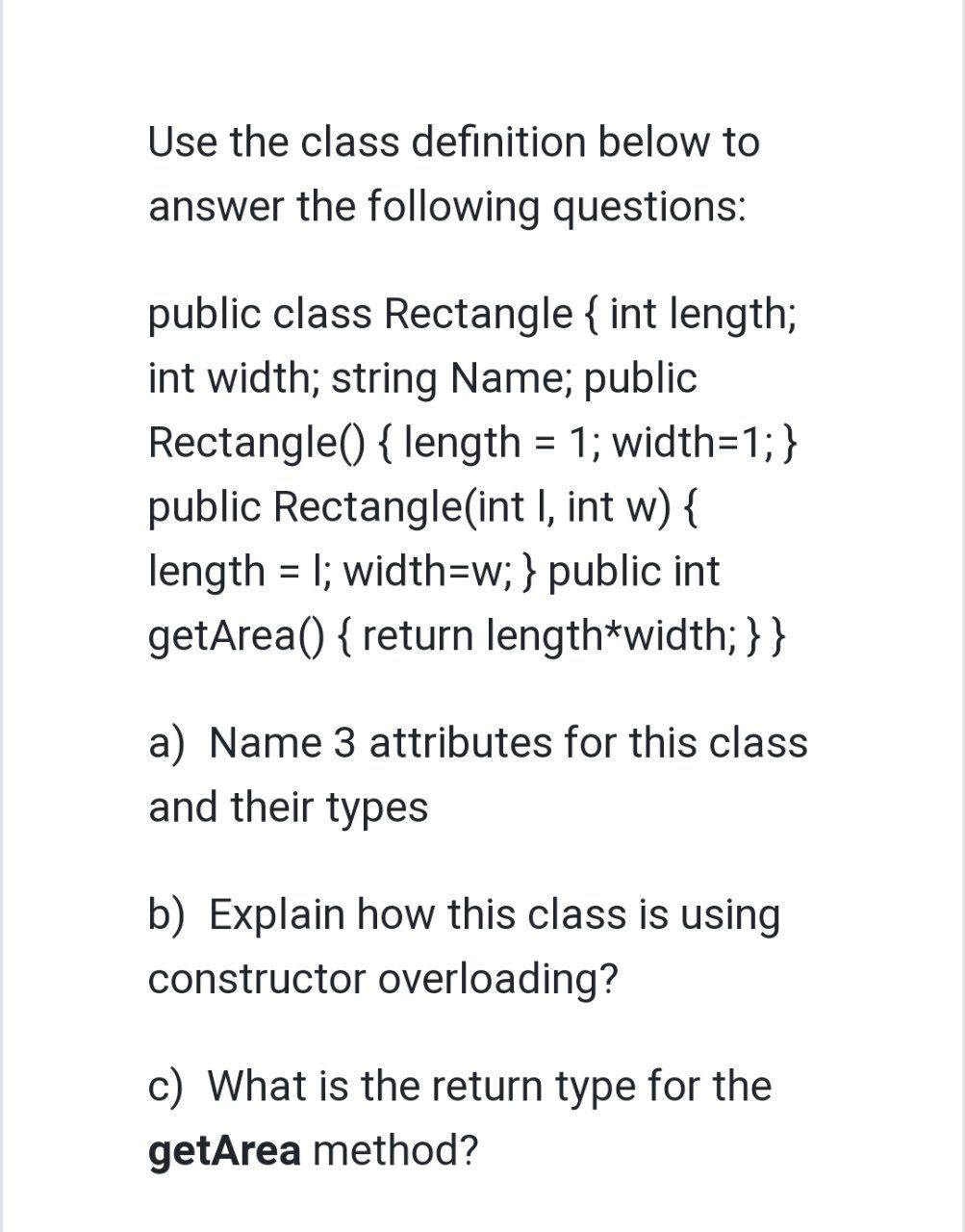 Solved Use The Class Definition Below To Answer The | Chegg.com