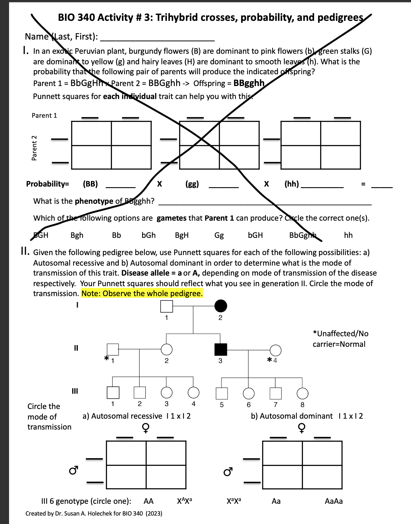 Solved BIO 340 Activity \# 3: Trihybrid Crosses, | Chegg.com