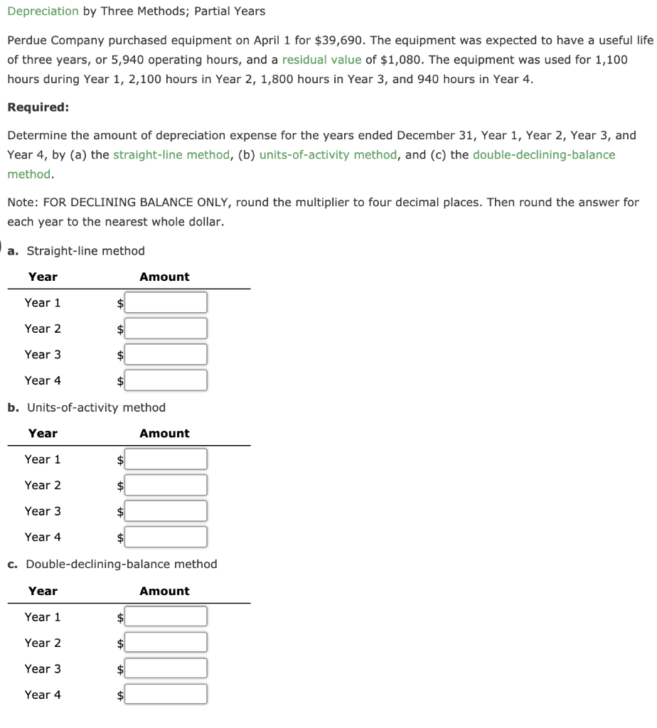 Solved Depreciation by Three Methods; Partial Years Perdue