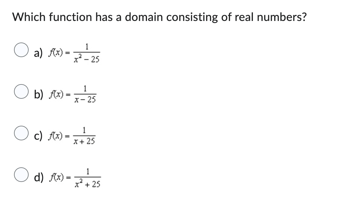 Solved Which function has a domain consisting of ﻿real | Chegg.com