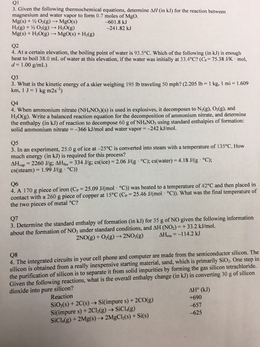 Solved 3. Given the following thermochemical equations,