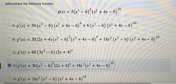 Solved Differentiate The Following Function G x 3 x3 92 Chegg
