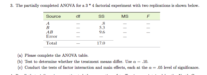 Solved 3. The partially completed ANOVA for a 3 * 4 | Chegg.com