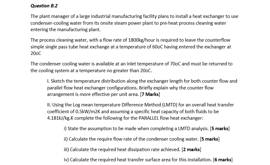 Solved Question B.2 The plant manager of a large industrial | Chegg.com
