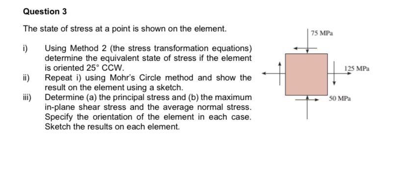 Solved 75 MPa Question 3 The state of stress at a point is | Chegg.com