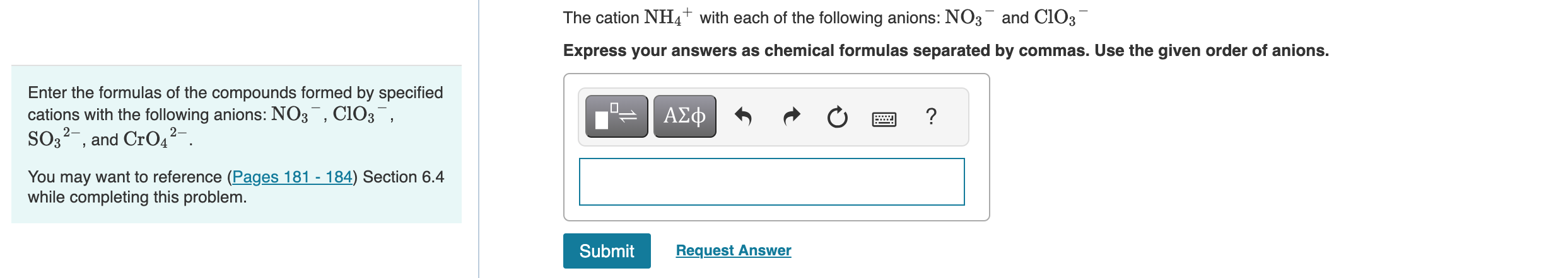Solved The cation NH4+with each of the following anions: | Chegg.com