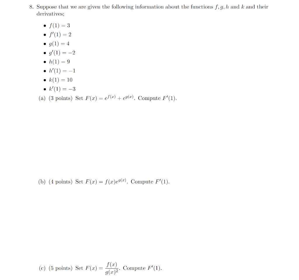 Solved 8. Suppose that we are given the following | Chegg.com