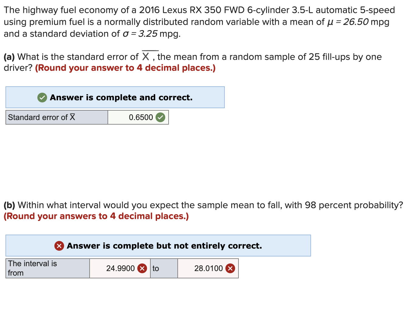 Solved The highway fuel economy of a 2016 Lexus RX 350 FWD