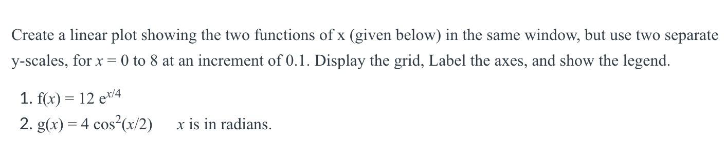 Solved Create a linear plot showing the two functions of x | Chegg.com
