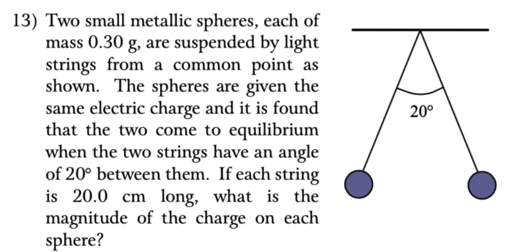 Solved 3) Two small metallic spheres, each of mass 0.30 g,