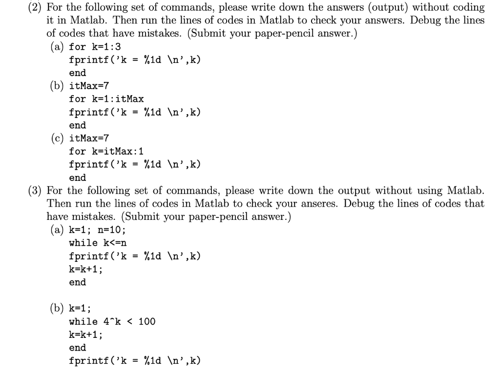 Solved For the following set of commands, please write down | Chegg.com