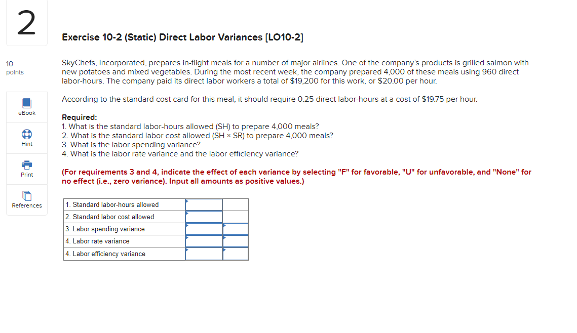 Solved Exercise 10-2 (Static) Direct Labor Variances | Chegg.com