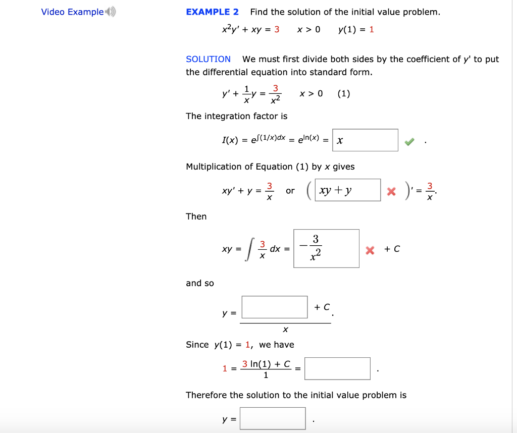 Solved Video Example EXAMPLE 2 Find the solution of the | Chegg.com
