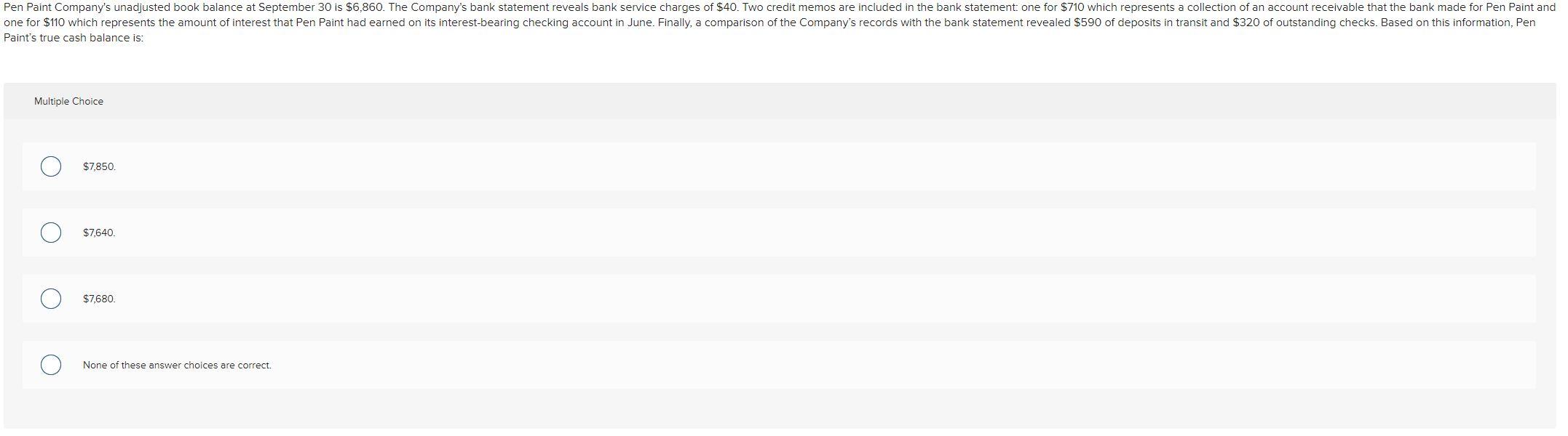 Solved Pen Paint Company's unadjusted book balance at