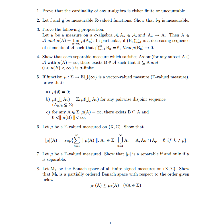 Solved 1 Prove That The Cardinality Of Any O Algebra Is Chegg Com