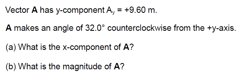 Solved Vector A has y-component Ay +9.60 m. A makes an angle | Chegg.com