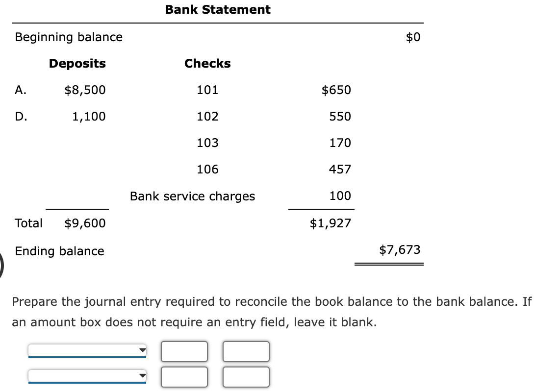 Solved Beginning balance A. D. Deposits $8,500 1,100 Total | Chegg.com