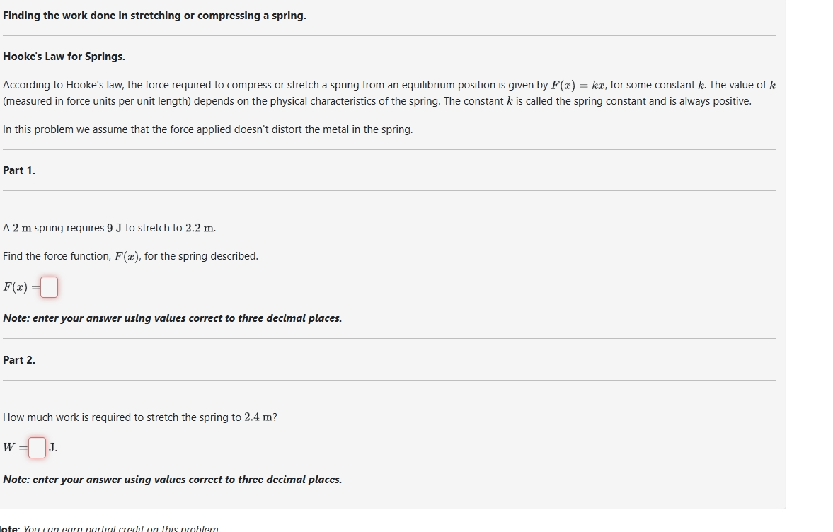 Spring Work Calulus Example Solved Finding the work done in stretching or compressing a | Chegg.com