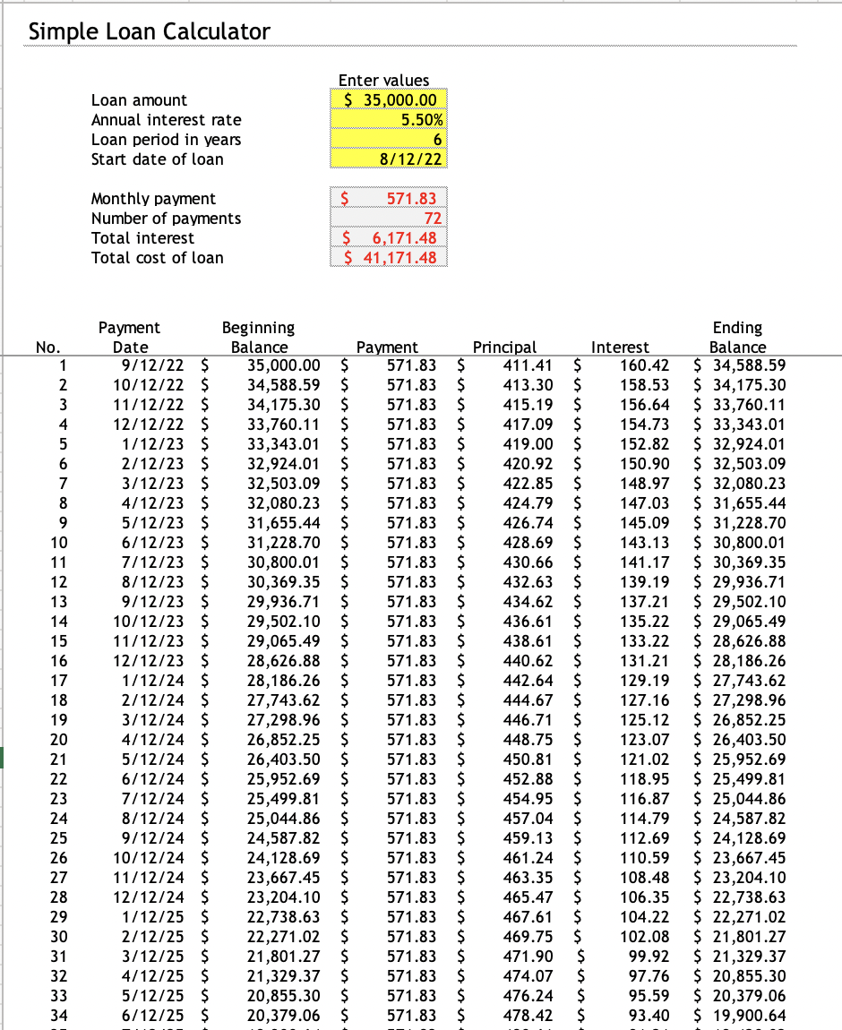 Emi calculator for on sale simple interest