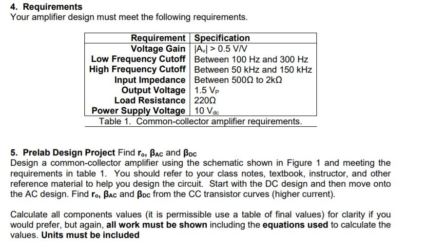 4. Requirements Your Amplifier Design Must Meet The | Chegg.com