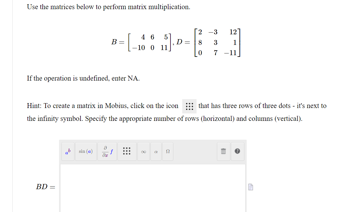 Solved Use the matrices below to perform matrix | Chegg.com