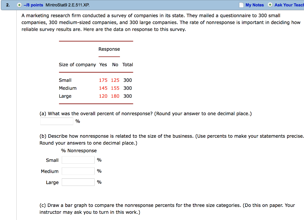 Solved 2. -/8 points MIntroStat9 2.E.511.XP My Notes Ask | Chegg.com
