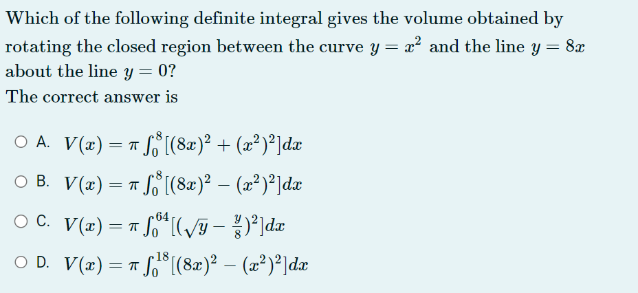 Solved Which of the following definite integral gives the Chegg