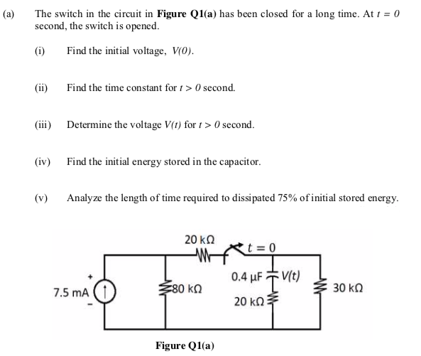 Solved (a) The switch in the circuit in Figure Q1(a) has | Chegg.com